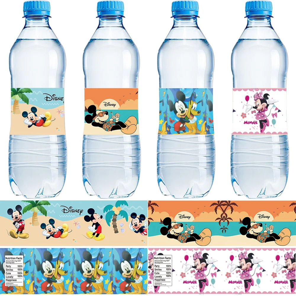 

Disney Mickey Mouse Water Bottle Label Stickers Table Minnie Decoration Birthday Party Supplies for Boys Baby Shower Gifts Toys