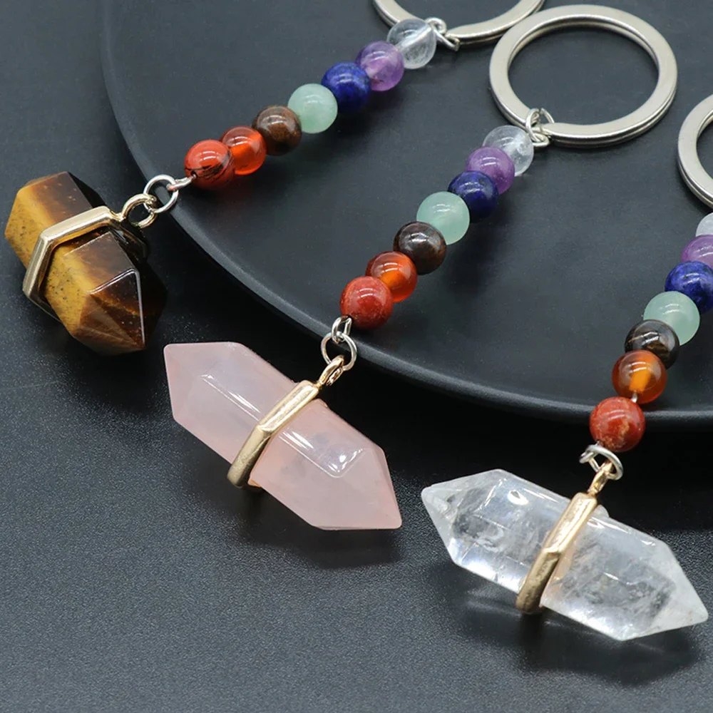 5PCS Wholesale Natural Stone 7 Chakras Keychain Bag Buckle Hanging Ornament Reiki Healing Decor Jewelry Charm Gift Accessories