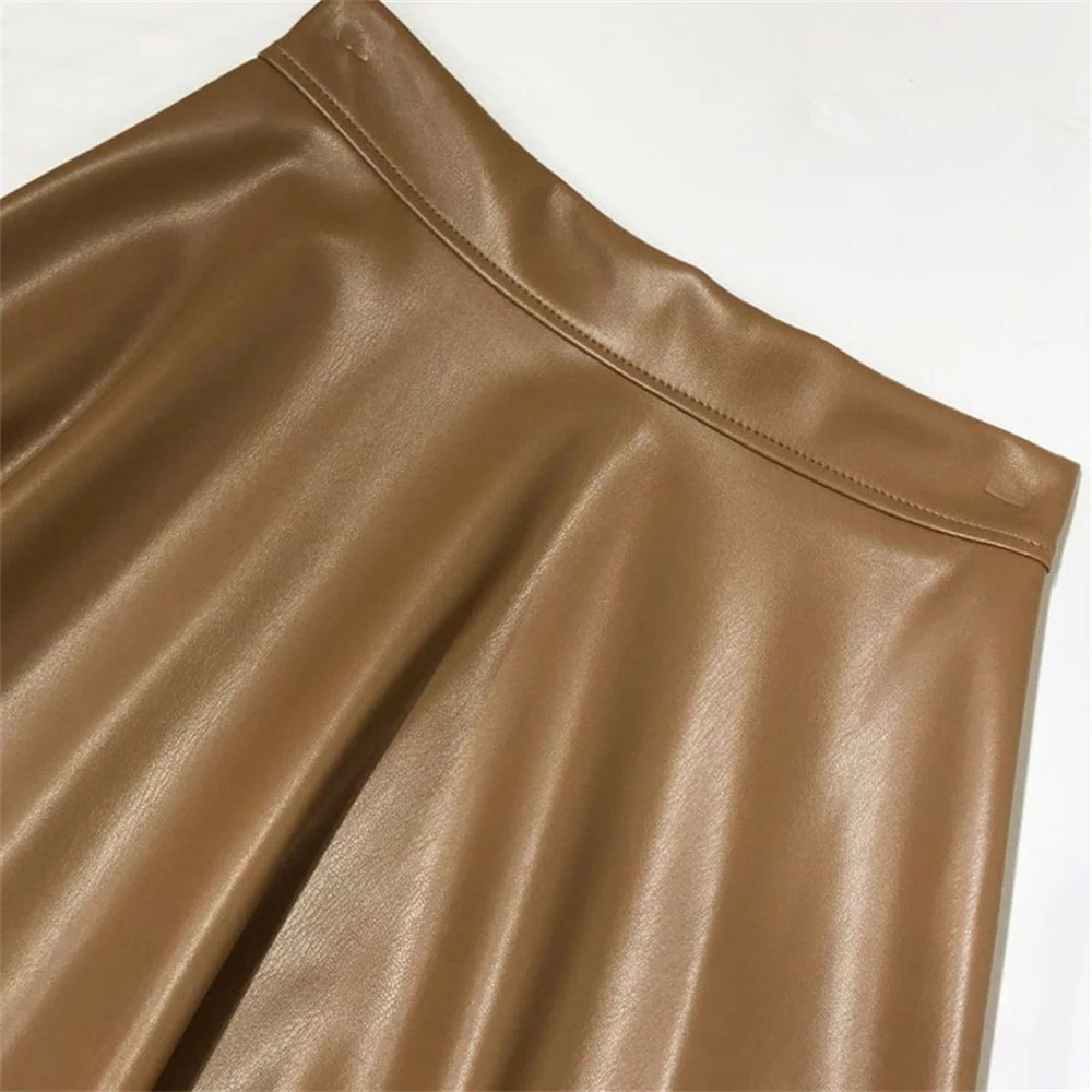 Womens PU Leather Midi Skirt Image 7