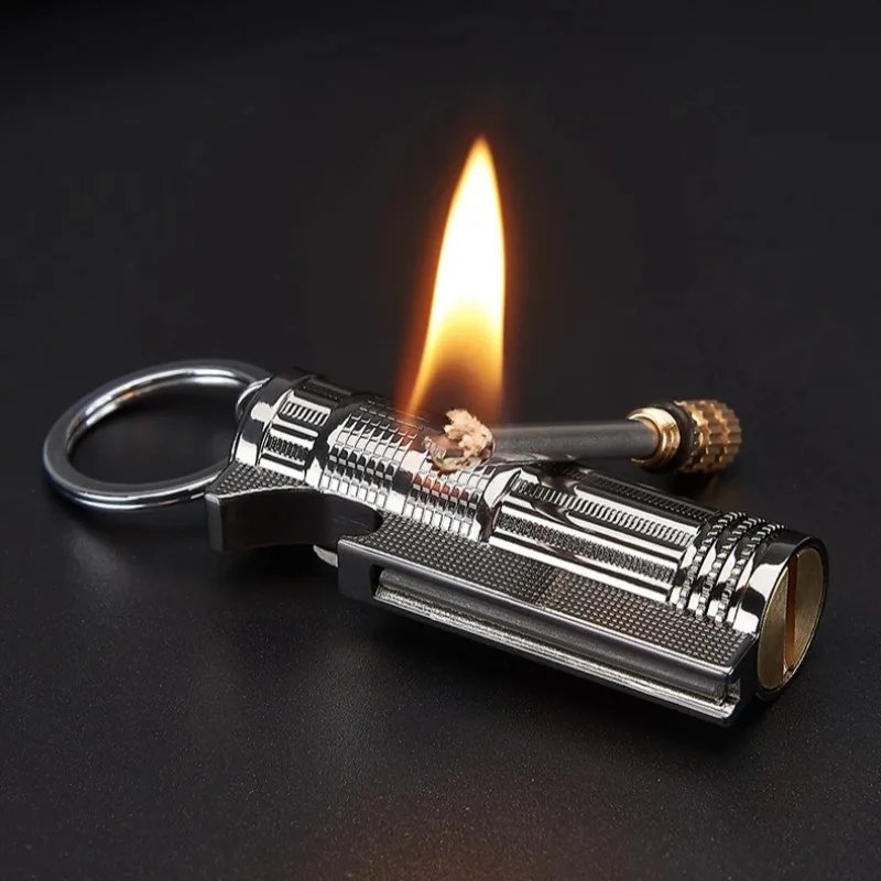 Metal Multifunctional Kerosenes Lighter Keychain, 10000 Times Ignition, Bottle Opener, Retro Classic Outdoor Gadget Gift for Men