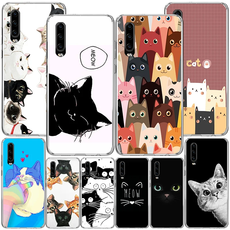 Cat Cute Kitten Cartoon Phnoe Case for Huawei P30 P40 P20 P10 Lite P50 Mate 20 10 Pro P Smart Z 2019 2021 Unique Cover Coque