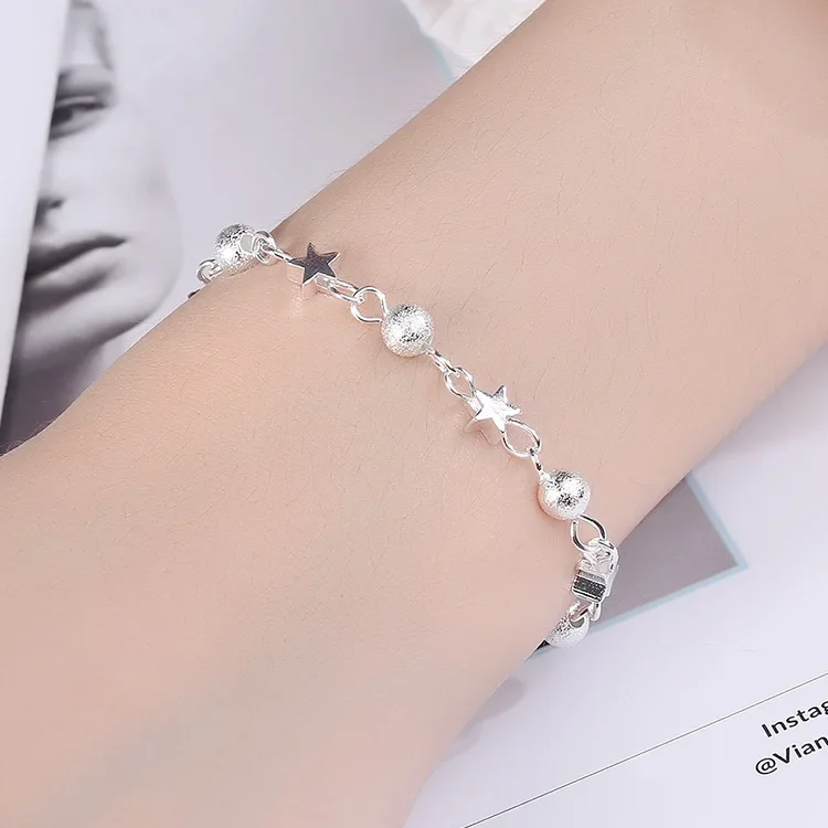 925 Sterling Silver Stars Bead Bracelets Women Korean Versatile Adjustable Charm Bracelets Girls Sweet Beautiful Jewelry Gifts