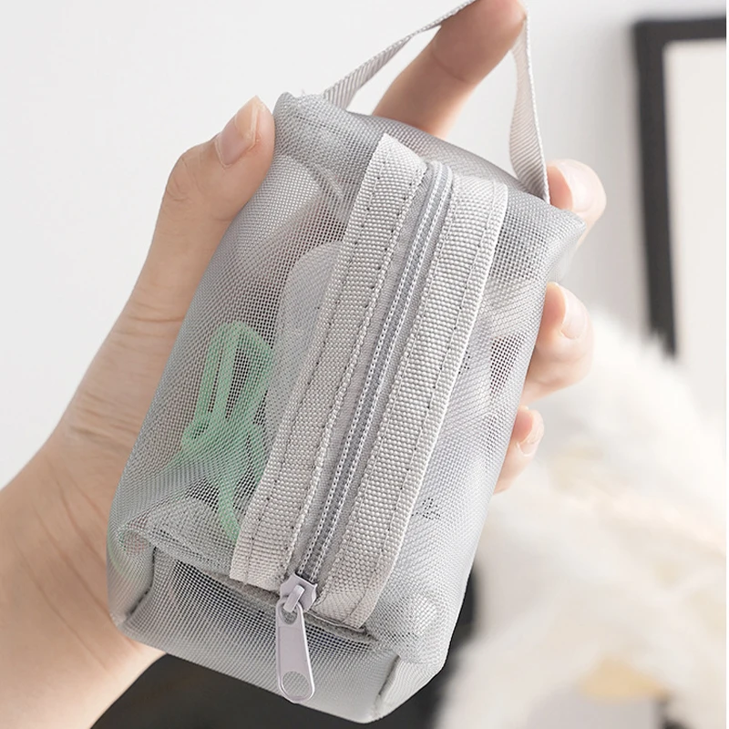 Large Capacity Key Bags Transparent Cosmetic Bag Square Mesh Storage Pouch Mini Zipper Coin Purse Mini Wash Bag Stationery Case