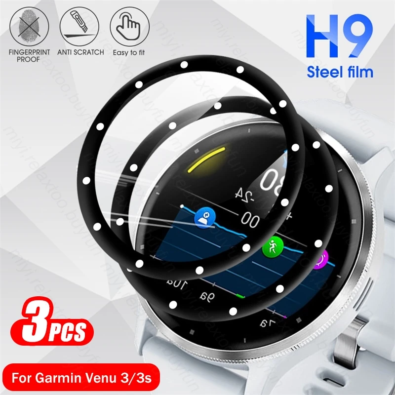 3Pcs 9D Soft Tempered Glass Screen Protector For Garmin Venu 3 3s 2s 2 Plus Venu2 Venu3 Venu3s Smart Watch Protective Film Cover