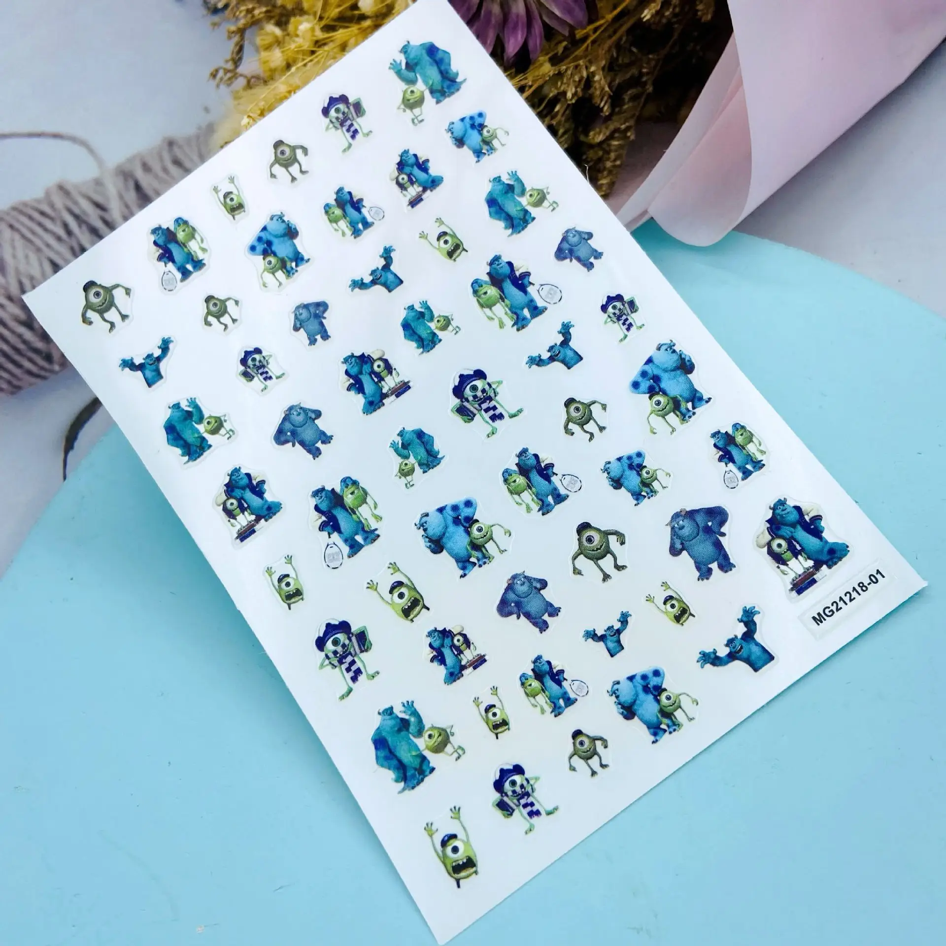 Fashion DIY Japanese Style Nail Stickers New Design of One-eye monster and Pink Rabbits Serious Back Glue Dry Nail Decals Gifts