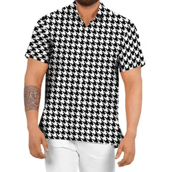 Mens houndstooth Print Shirts Casual Summer Turn-Down Collar Short Sleeve Shirt Beach Tops Summer Clothes For Men