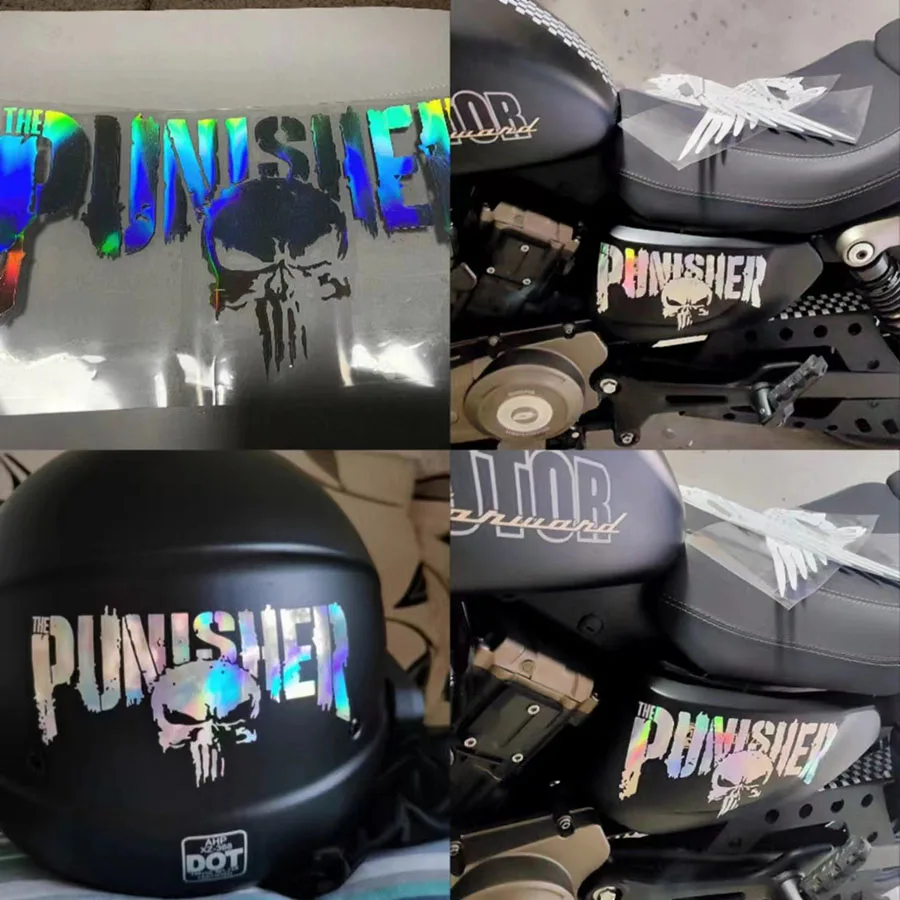 Motorcycle Tank Decals Punisher Reflective Helmet Stickers Decorative Accessories Creative Waterproof PVC Auto Decals 22cm*11cm