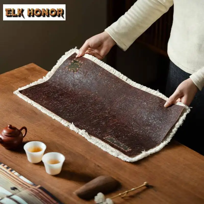 ZAEYORIA Handmade Persimmon-dyed Rectangular Tea Table Mats Creative Drink Coaster Dinner Table Cloth Mat Tableware Ornaments
