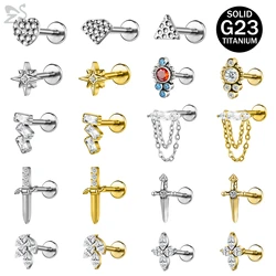 ZS 1 Piece G23 F136 Titanium Steel Labret Lip Piercing Gold Color Internal Thread Cartilage Helix Tragus Piercing Earrings 16G