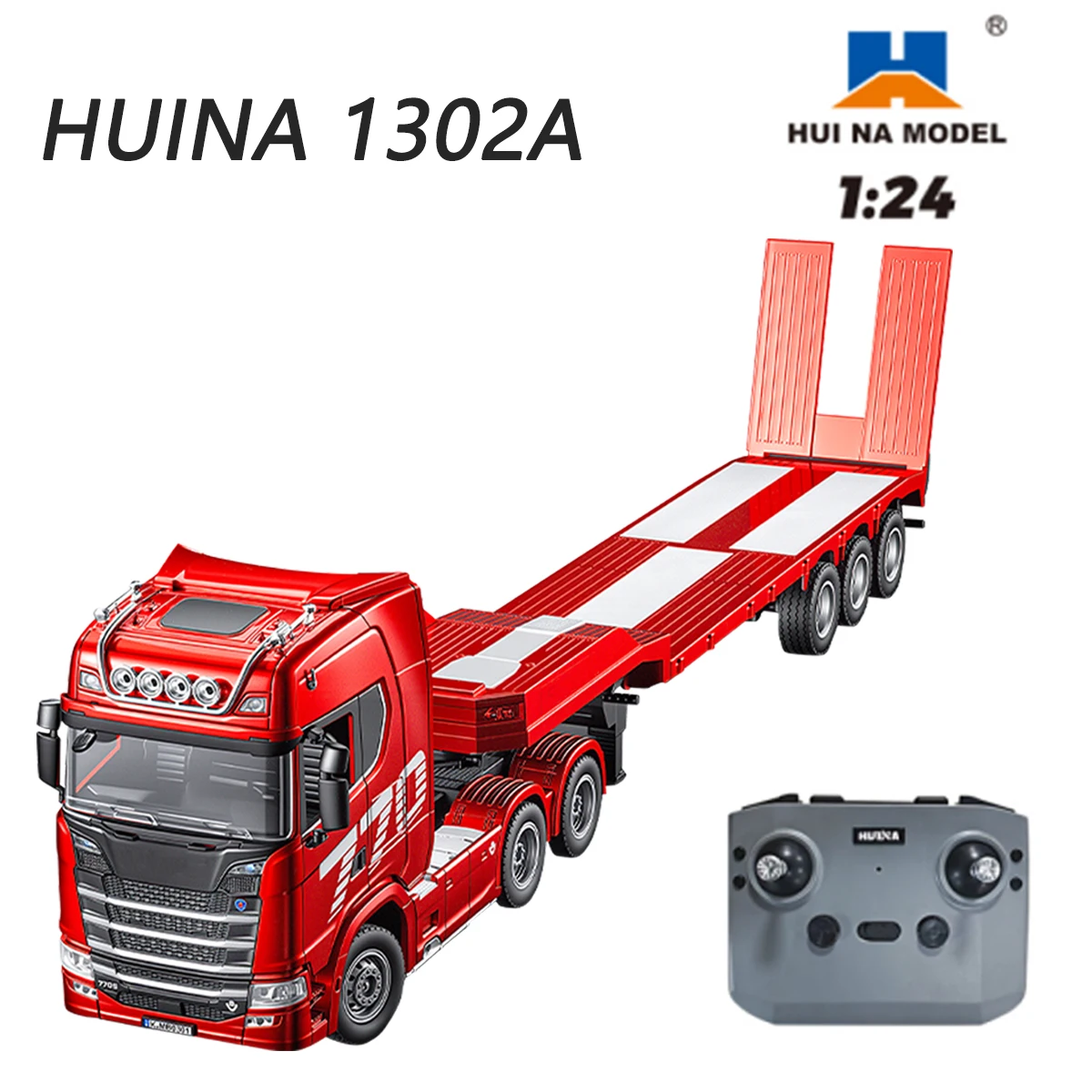 HUINA 1302A Heavy-duty Truck 770S 1/24 RC Tractor Truck 14CH Engineering Trailer Truck with Light and Sound Tractor Truck Toys