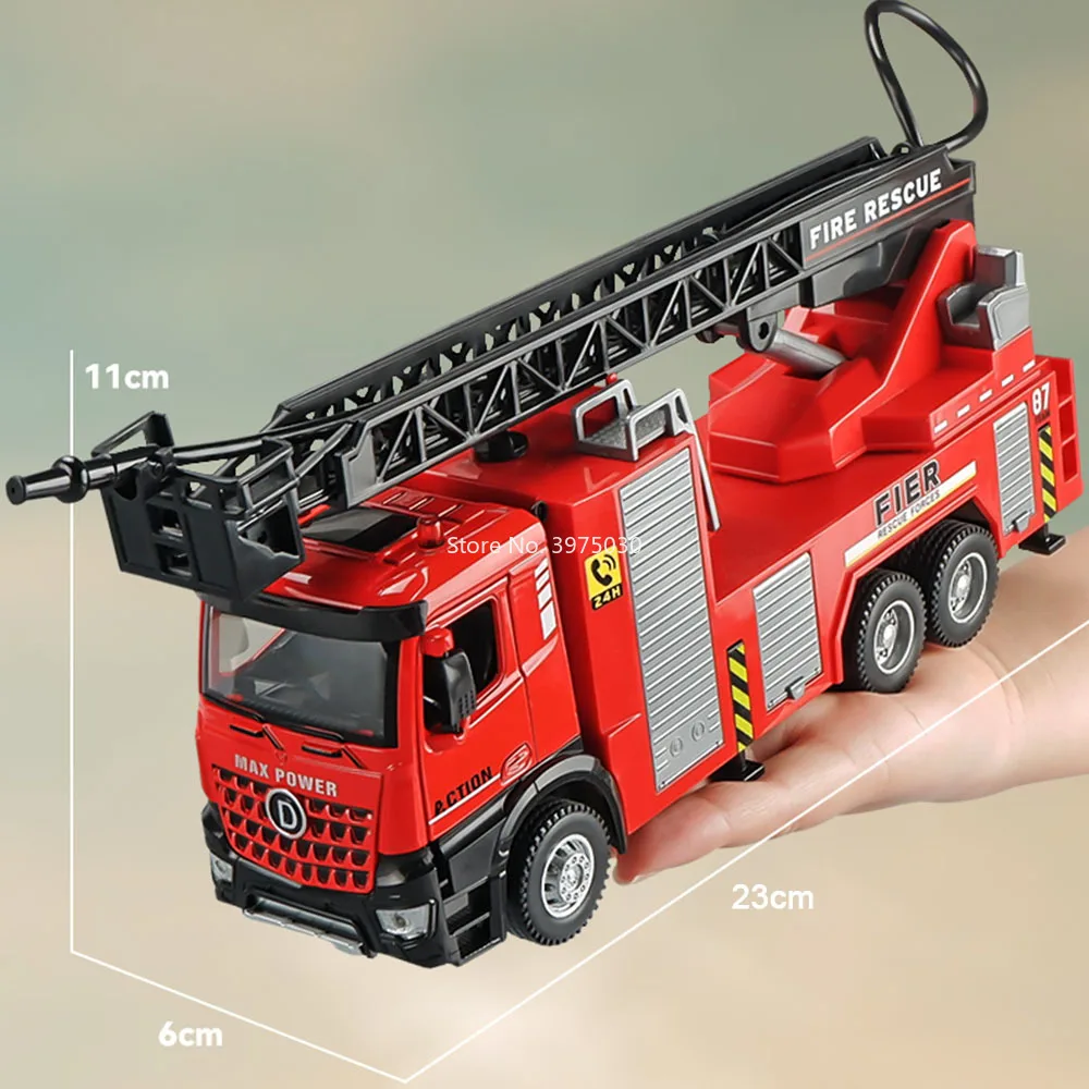1:32 Schaal Brandweerwagen Model Auto Speelgoed Legering Diecast met Licht Geluid Kan Water Spuiten Antenne Ladder Brandweerwagen Peuter Kids Geschenken