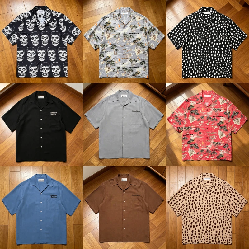 

Graffiti Skull Print WACKO MARIA Shirt Men's Summer Vacation Beach Style Button Up Blouse Short Sleeves