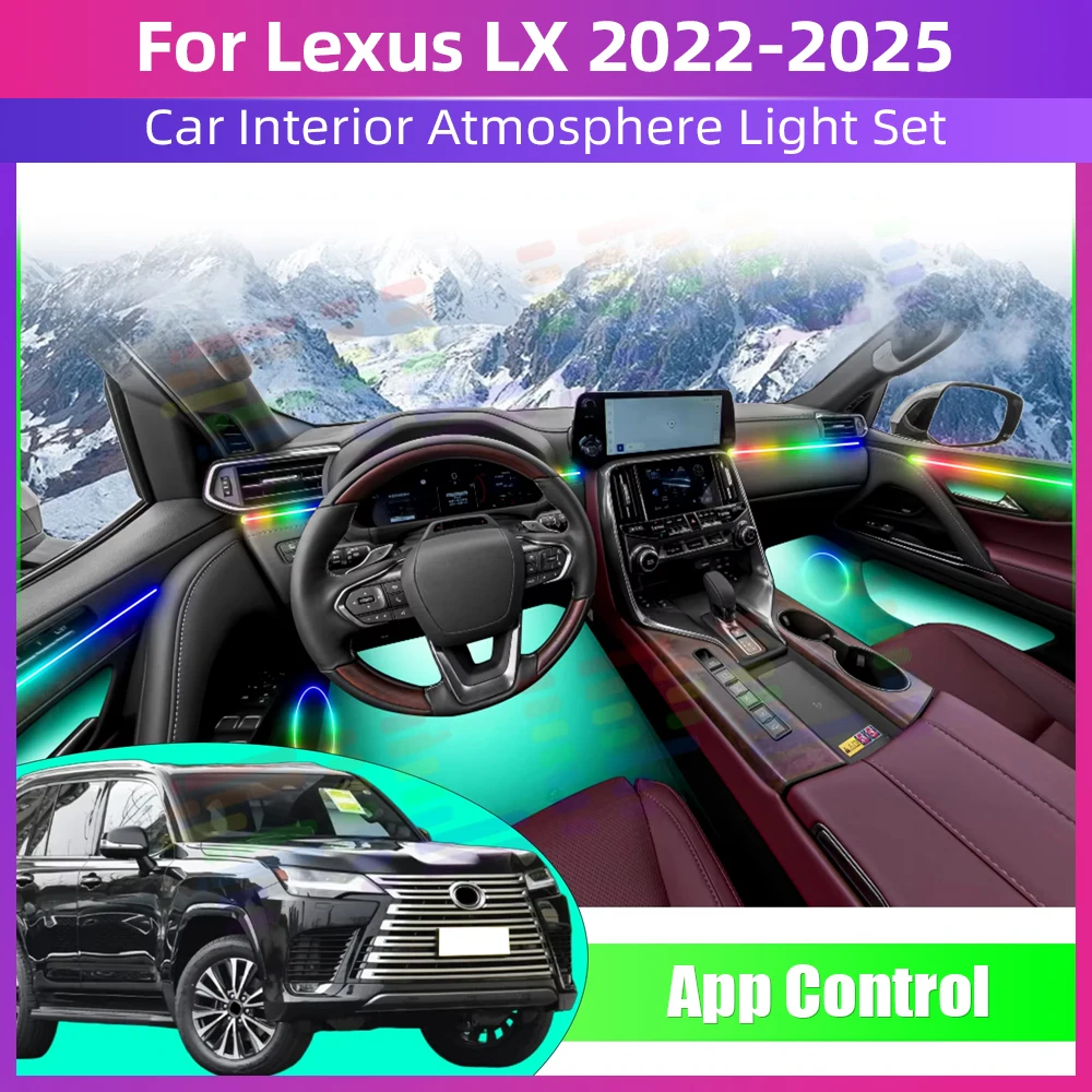 Car Interior RGB Neon Light LED Strip Center Console Dashboard Wireless Charging Ambient Lamp APP Control For Lexus LX 2022-2025