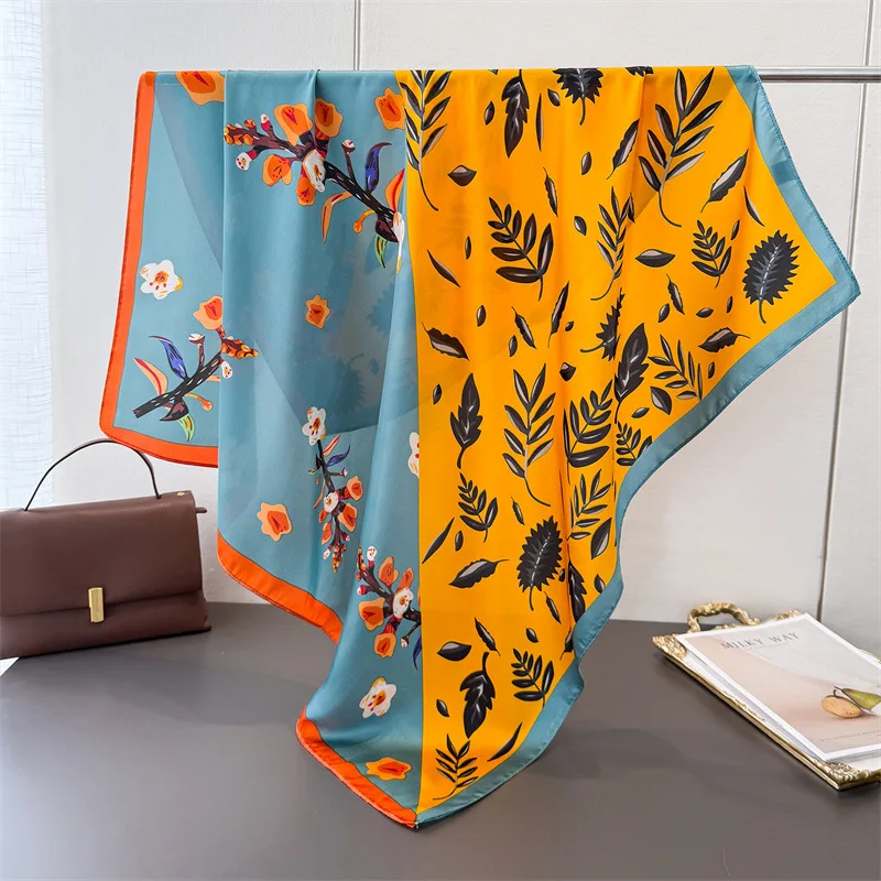 

Шелковые платки класса люкс весна-лето, квадратные платки 90 см, женские платки для шеи и волос, пляжные платки-хиджабы, повязки на голову, женские платки-фулары, банданы