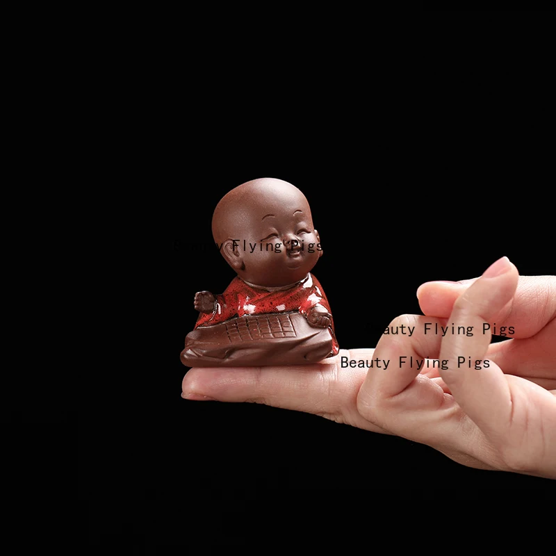 Little monk purple clay tea pet ornaments qin chess calligraphy painting flower pot decorations handicrafts