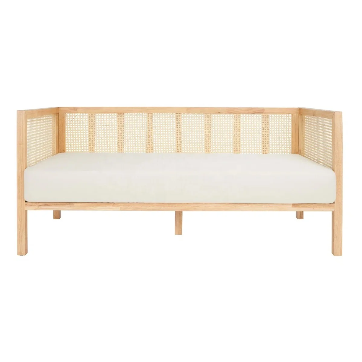 #Rattan & Solid Wood 2 Seater Linen UpholsteredErgonomic Sofa Bed with Pillow Modern Wabi-Sabi Small Space Living-Room Furniture