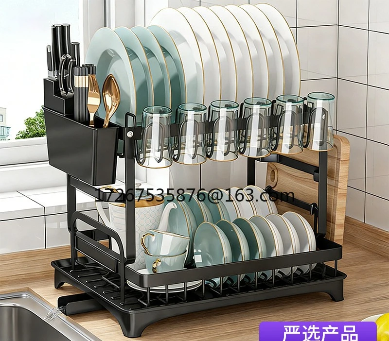 

Двухуровневая кухонная полка для хранения посуды, многофункциональная сушилка для посуды с функцией слива воды