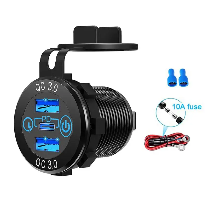A11M-5X Quick Charge Socket 60W USB-C Multiple Car Socket PD 3.0 & Two QC3.0 Ports With Touch Switch Fast Car Adapter