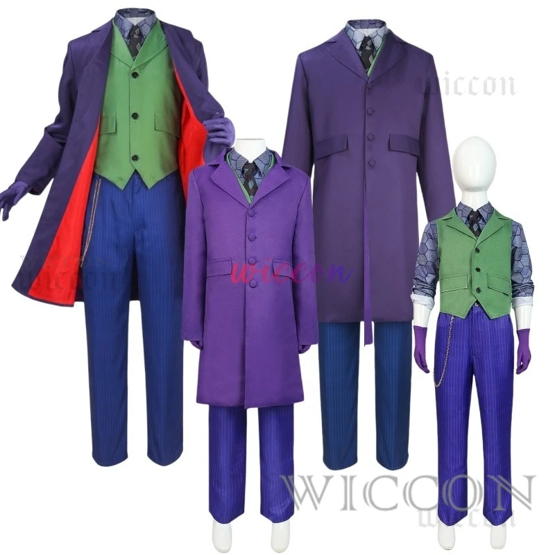 

Disguise Joker Cosplay Boys Purple Suit Movie Super Villain Costume Kids Roleplay Children Role Play Fancy Dress Up Party Cloth