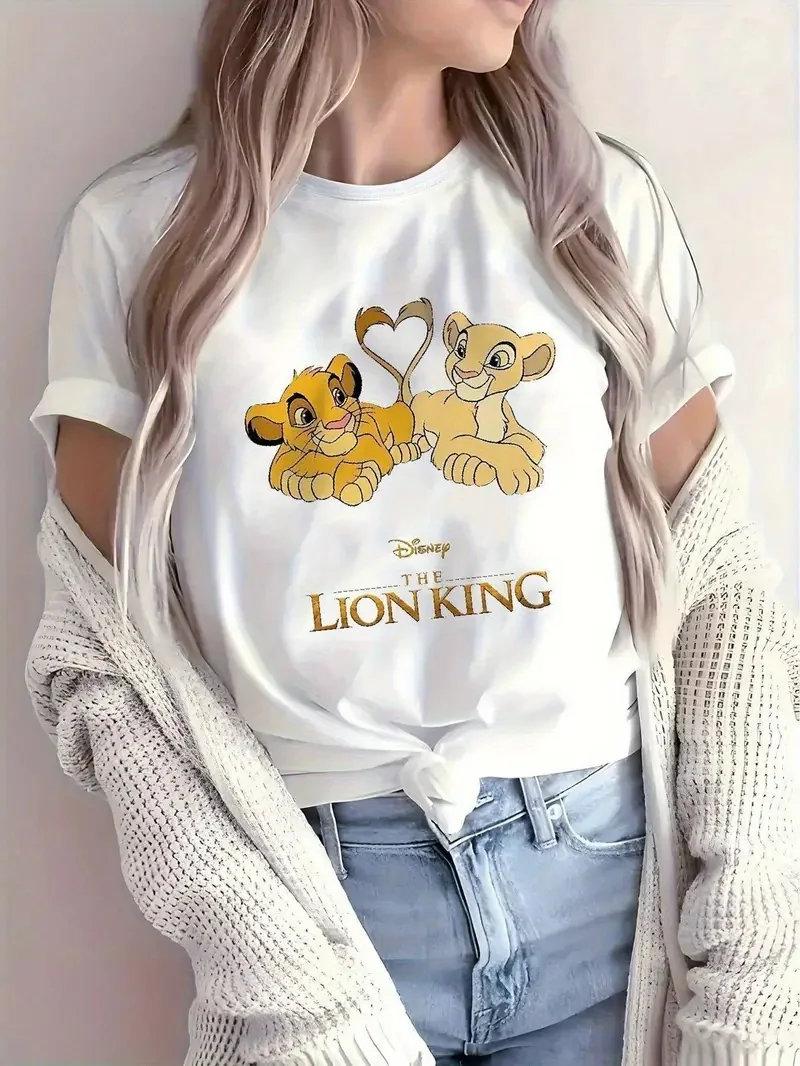 

2025 Disney Pattern Printed Women's Casual Comfortable Unique Smiling Face Black Round Neck Short Sleeve T-shirt