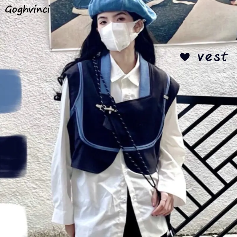 

Cropped Vests Coats Women Vintage Chic Streetwear Korean Fashion Unisex Loose Casual Simple Ins College Girls Spring All-match