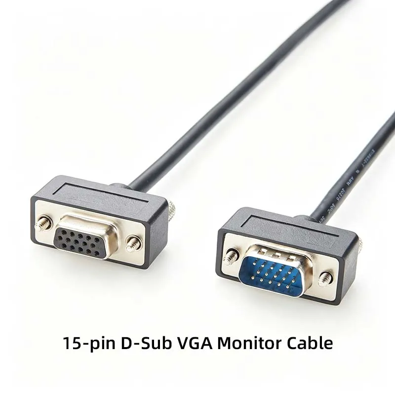 VGA Monitor Cable, 15-Pin D-Sub Video Cable, Highly Flexible, Space-Saving Computer Monitor Signal Cable Assembly
