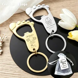 Personalized Baby Shower Gifts Gold Foot Shaped Keychain Bottle Opener Favor Baptism Celebration Party Souvenir Gifts For Guests