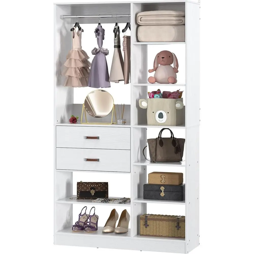 

40 Adjustable 10-Tier Freestanding Closet System with 80 Garment Rack and 2 Drawers, White