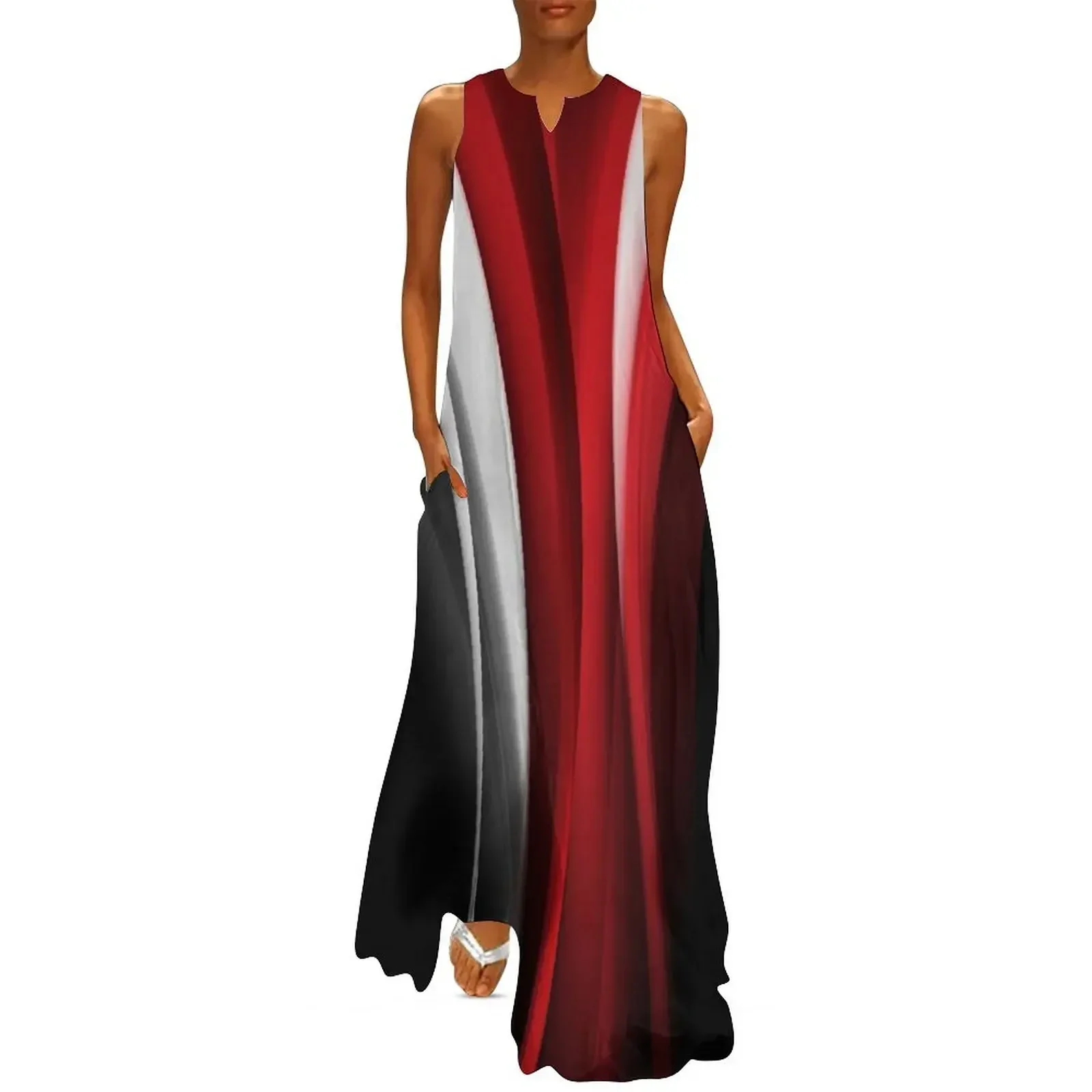 

Red And White Long Dress dress dress for woman loose women's summer korean women