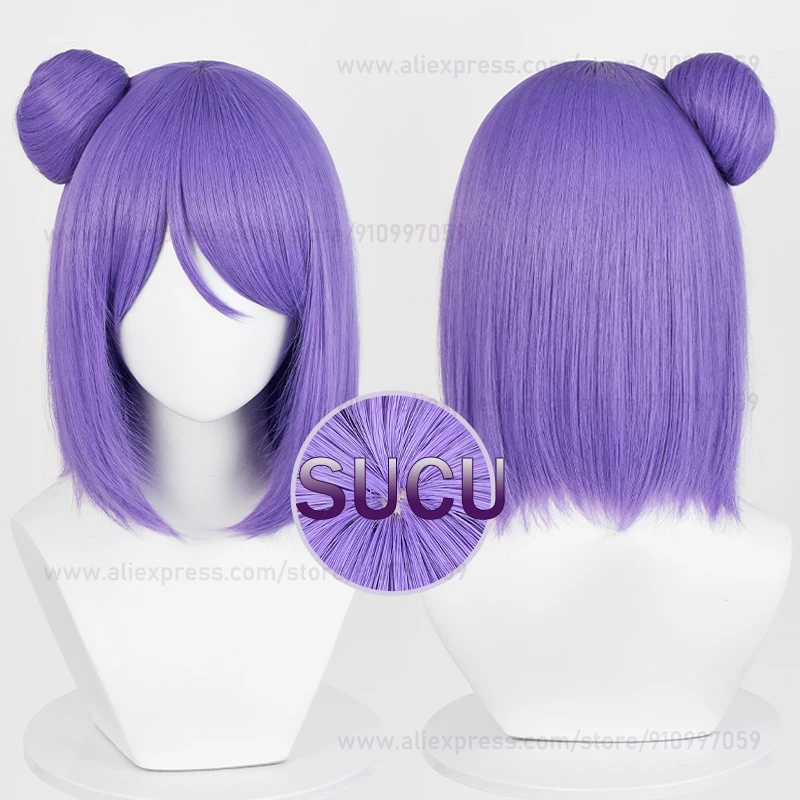 Anime Konan Cosplay Wig 34cm Short Purple Women Hair with Bun Heat Resistant Synthetic Wigs