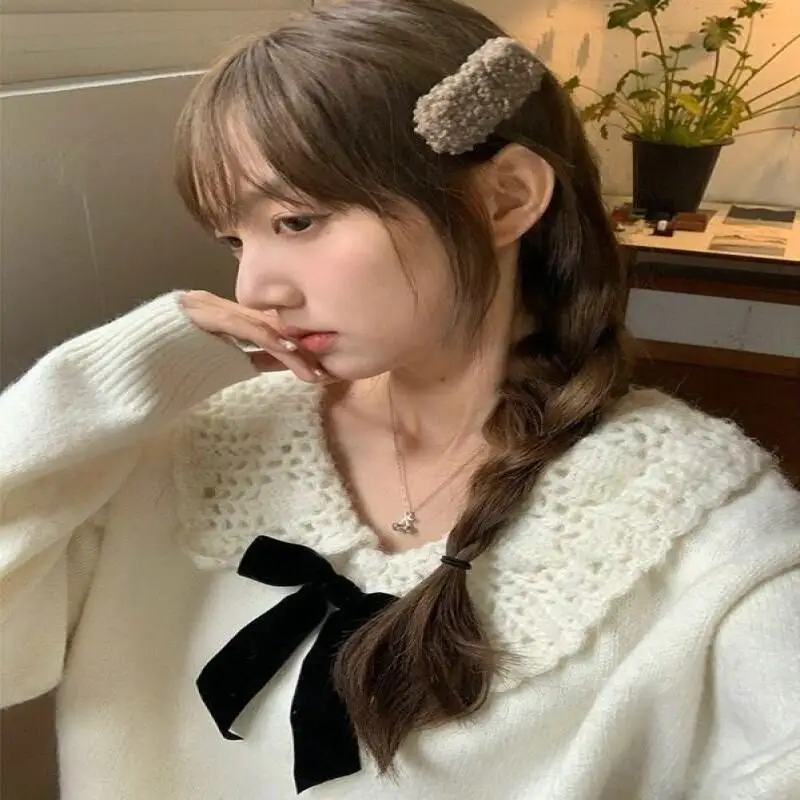 Korean Style Sweater Temperament Style Sweet Gray Lapel Bow Sweater Autumn and Winter Retro Style Student Pullover Sweater New