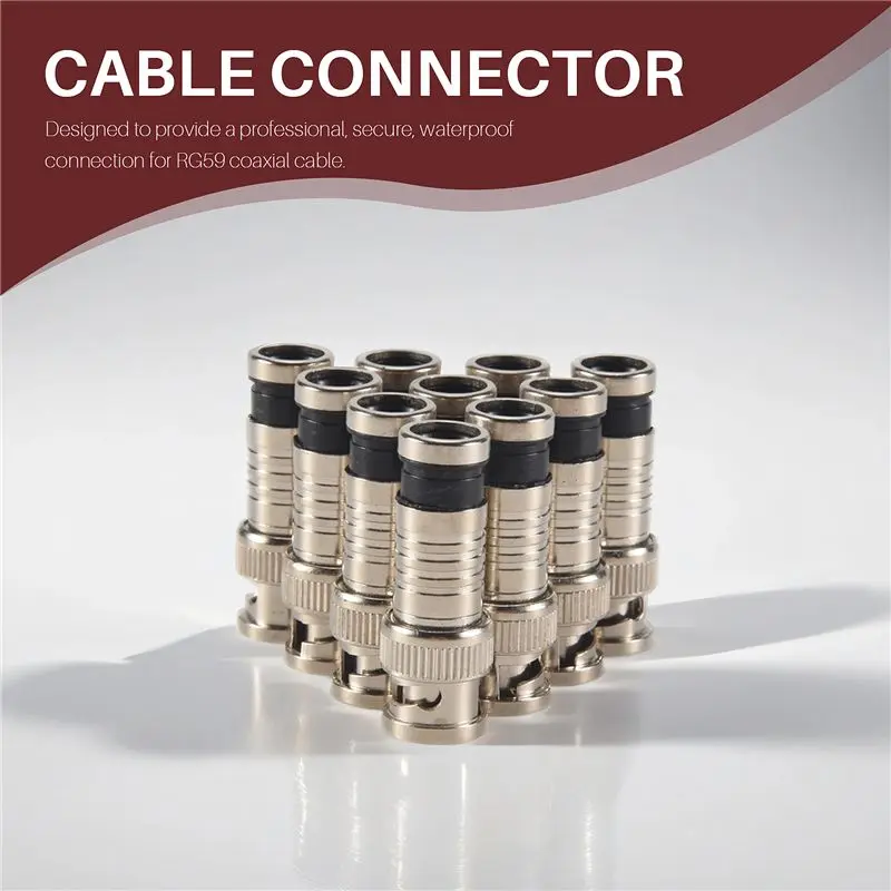 B63B-10 Pcs BNC Compression Connector For Coax RG59 Cable CCTV Cameras