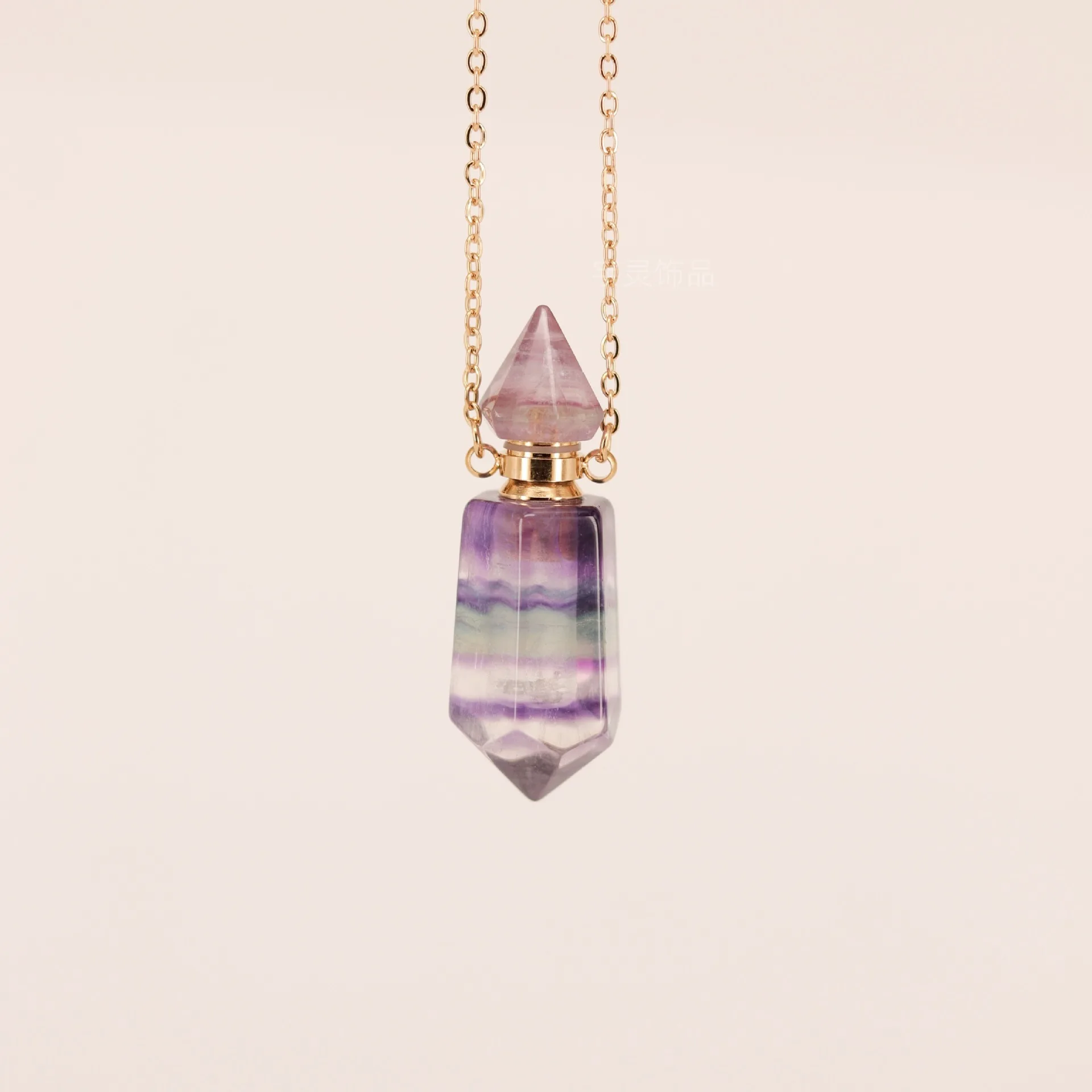 Natural Crystal Double-pointed Hexagonal Pendulum Essential Oil Bottle for Aromatherapy with 55cm Chain