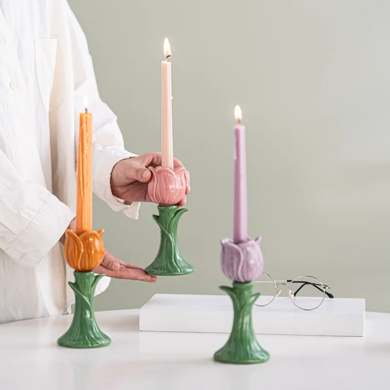 Beautiful Flower Ceramic Candle Holder Vintage Flower Candle Holder Table Romantic Decoration