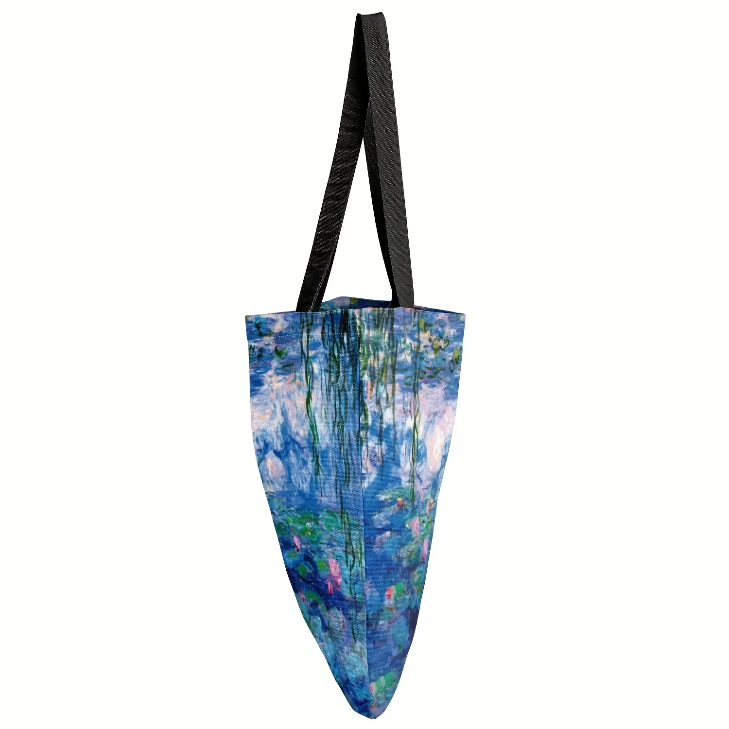 Monet Water Lilies Oil Painting Shoulder Bag  Large Reusable Grocery Shopping Bag Durable Polyester Vintage Casual Chic Handbag