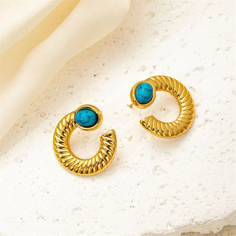 أقراط نسائية على شكل C من الفولاذ المقاوم للصدأ ، دوائر بسيطة ، دوائر محفورة ، مجوهرات راقية ، 316L ، موضة جديدة ، ريترو ، توي #3