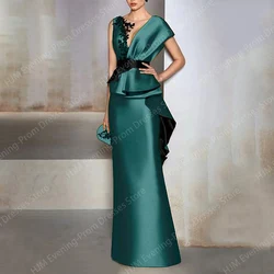 Long Elegant Mother of the Bride Dresses Satin Boat-Neck Floor-Length Mermaid Wedding Guest Party Evening Dress for Women 2024