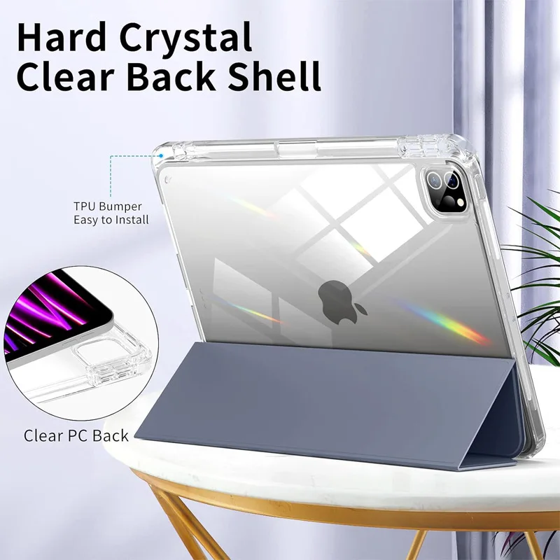 For iPad Case 10.2 9th 8/7/6 10th Generation Pro 11 12.9 2022 Air 13 2024 Clear Pencil Holder Funda For iPad Air 5 4 10.9 Cases