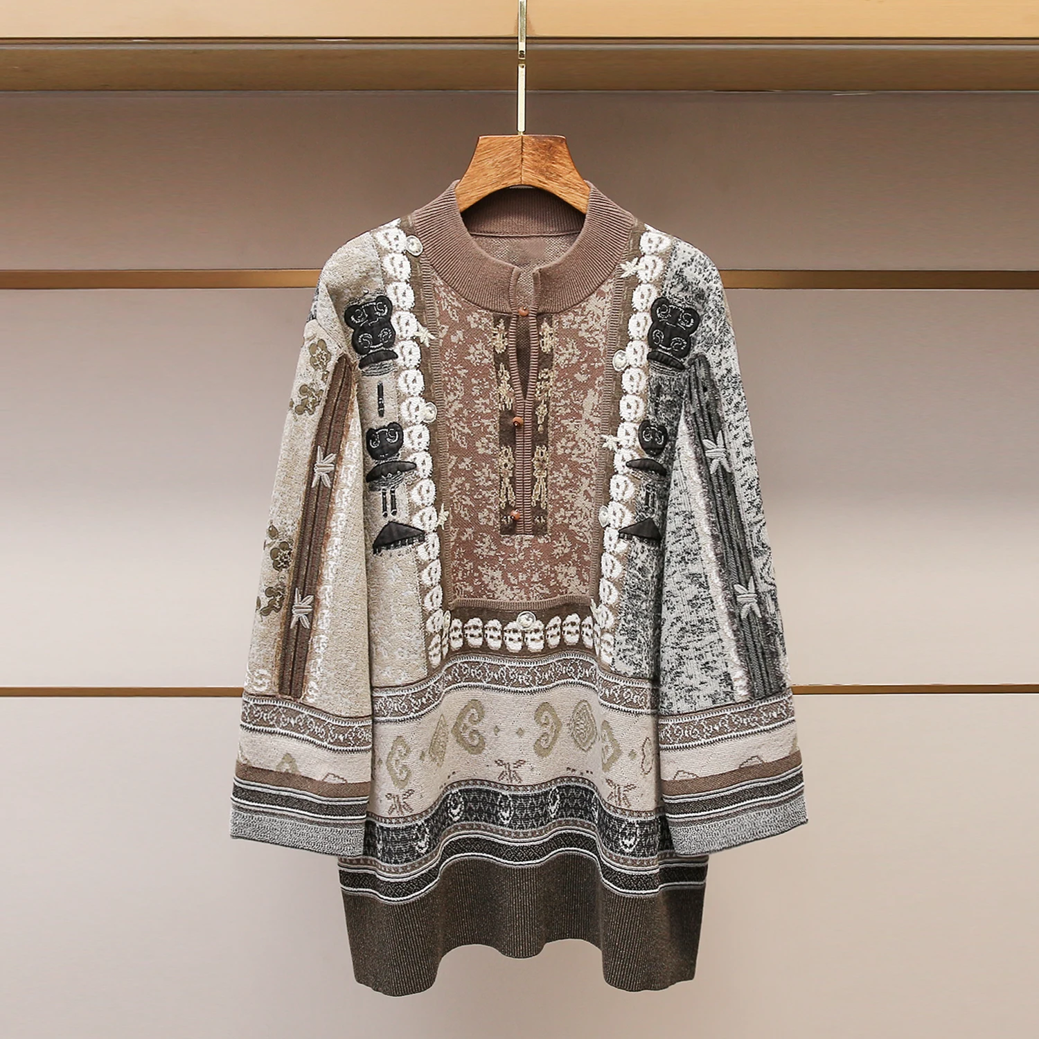 

Loose Knitted Sweater Ethnic Pattern Tassel Winter New Retro Sle Women's Premium Faion Outerwear Comfortable Mid-Length