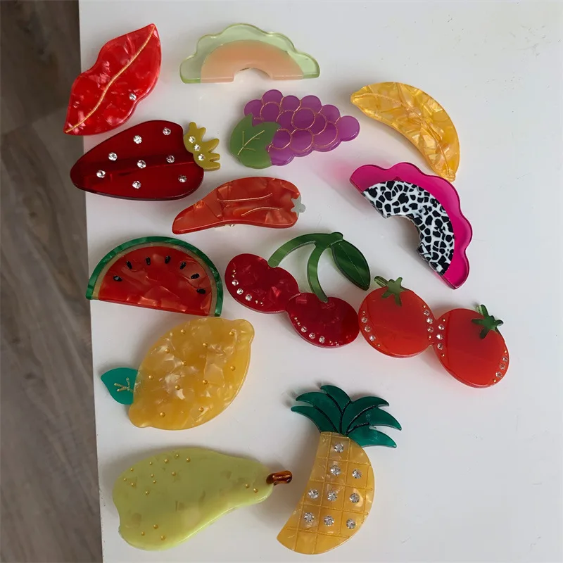 Color Matching Creative Fruit Shape Acetate Duckbill Clip Dragon Fruit Watermelon Women Fashion Party Hair Accessories Gift 2023