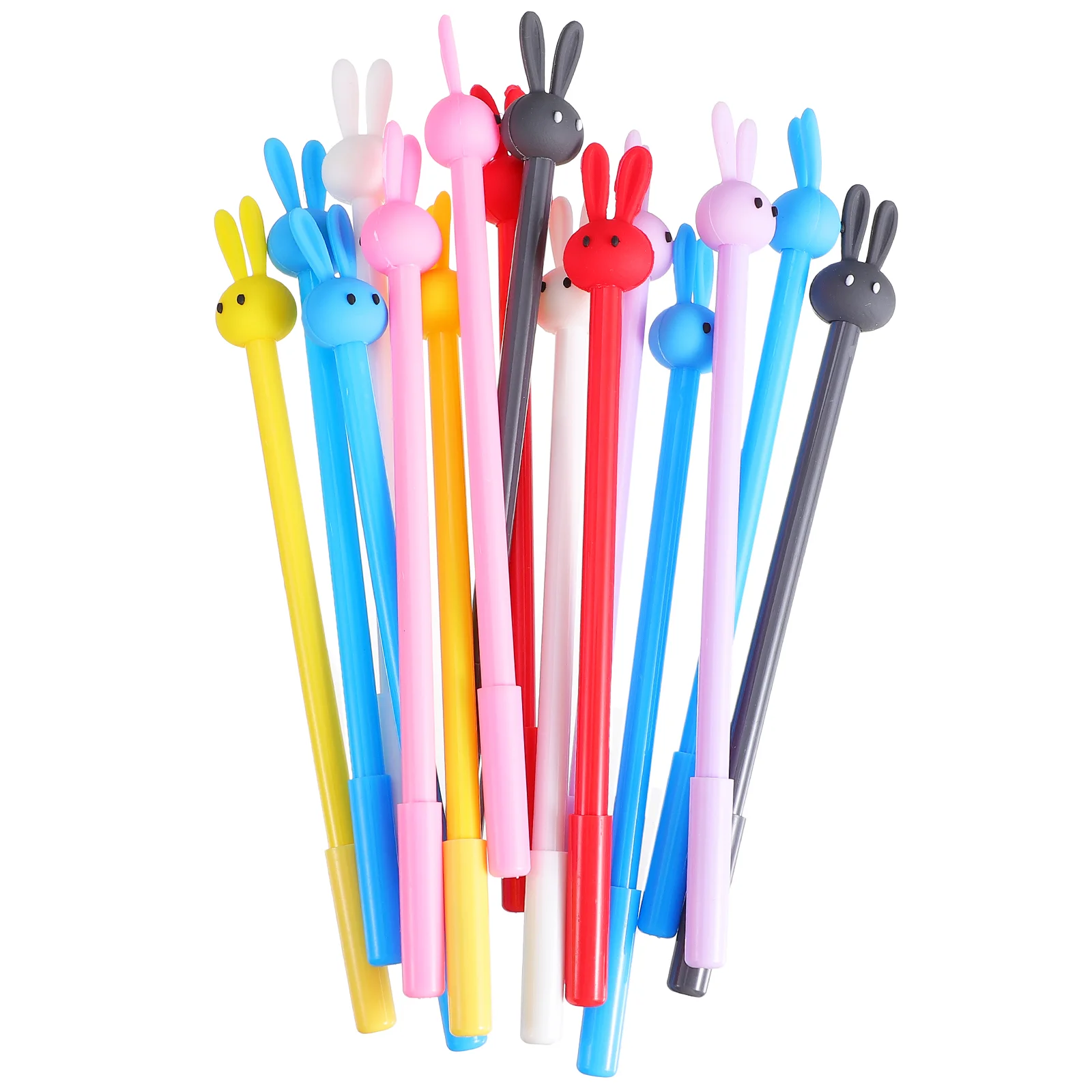 16 Pcs Cartoon Rabbit Pen Student Stationery Gel Colored Ink Adorable Long Ears School Writing Supply Plastic