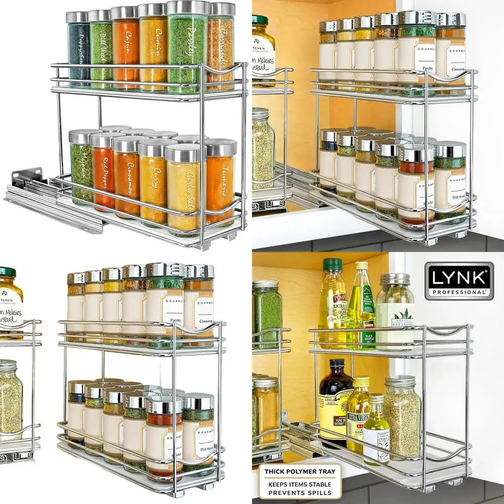 

Выдвижная 2-уровневая хромированная подставка для специй для кухонных шкафов - выдвижной ящик шириной 4-3/8 дюйма