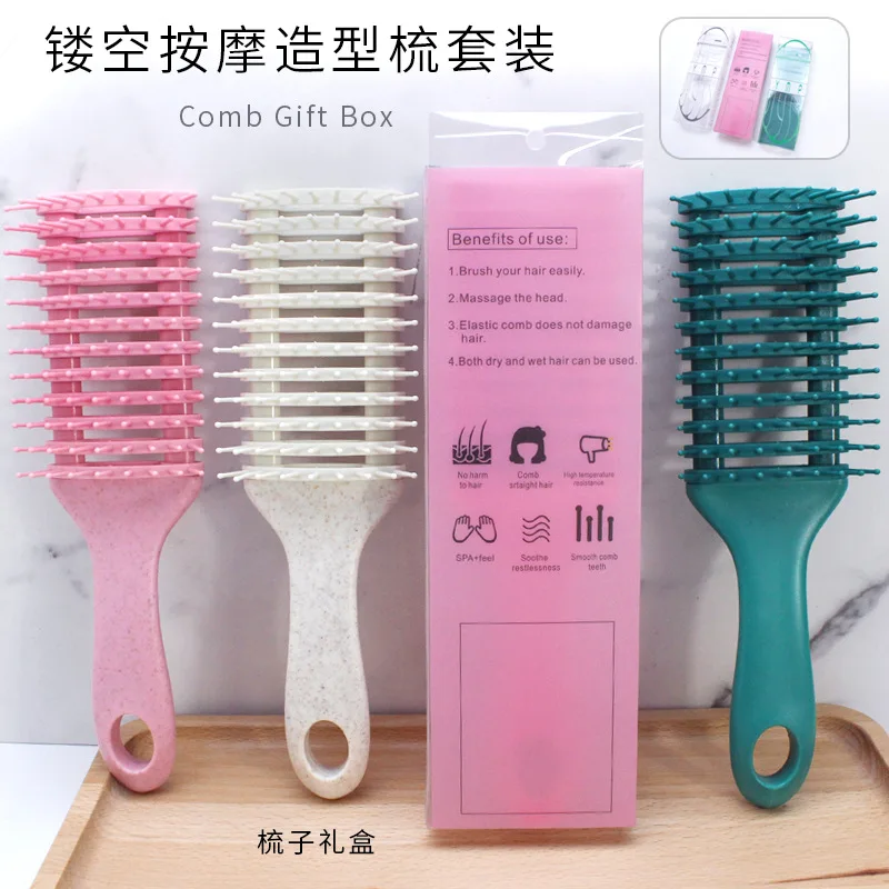 Wheat Straw Pork Rib Comb Quick Drying Hollow Comb Curly Hair Brush Women Uses for Dry and Wet Small Portable Plastic Combs