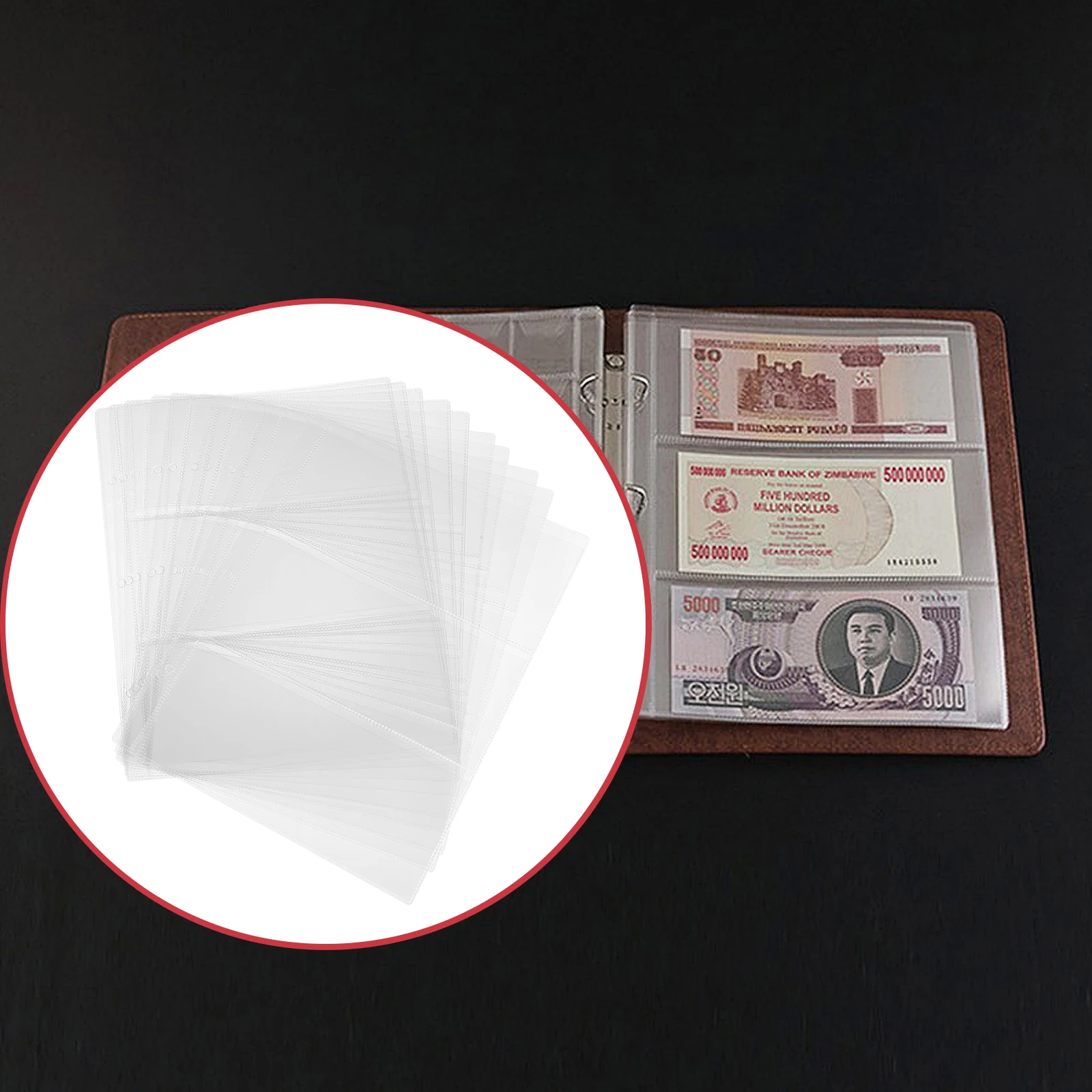 10 قطع من كتاب جمع العملات المعدنية لتخزين الأوراق النقدية، واقي فاتورة من مادة PVC الشفافة، ألبوم العملات الشفاف القابل لإعادة الاستخدام