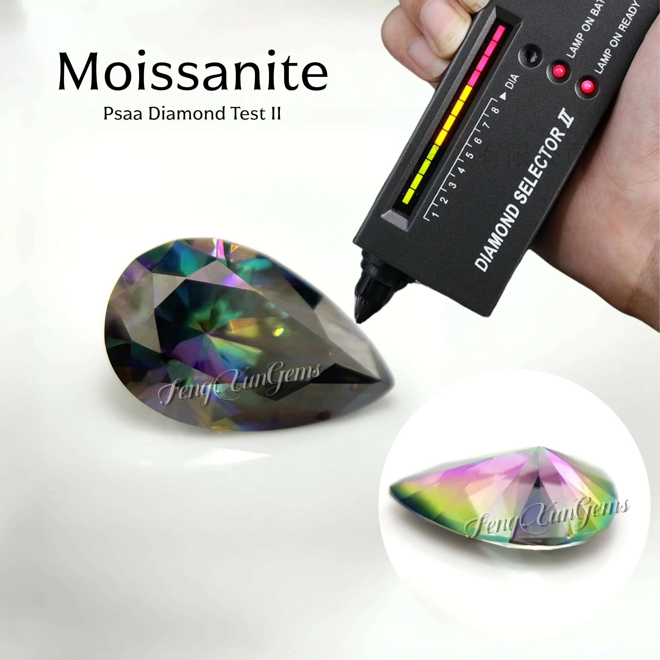 

Pear Loose Moissanite Stone 0.35~5ct Excellent Cut Rainbow Green Lab Grown Gemstone Pass test With GRA Certificate For jewelry