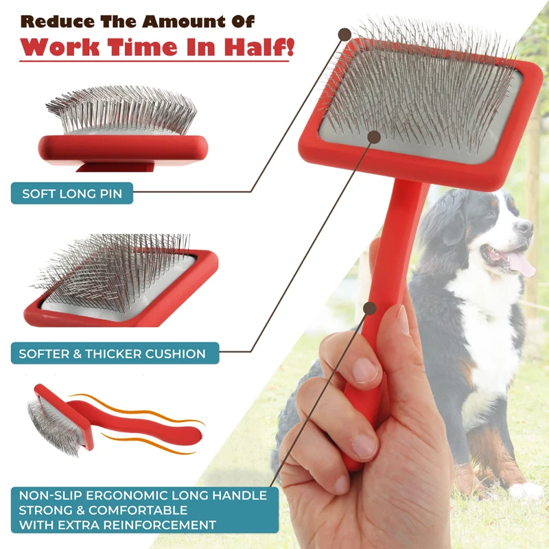 Benepaw Professional Pet Slicker Brush Soft Massage Grooming Stainless Steel Pins Cat Dog Comb Dematting Shedding Fur Undercoat