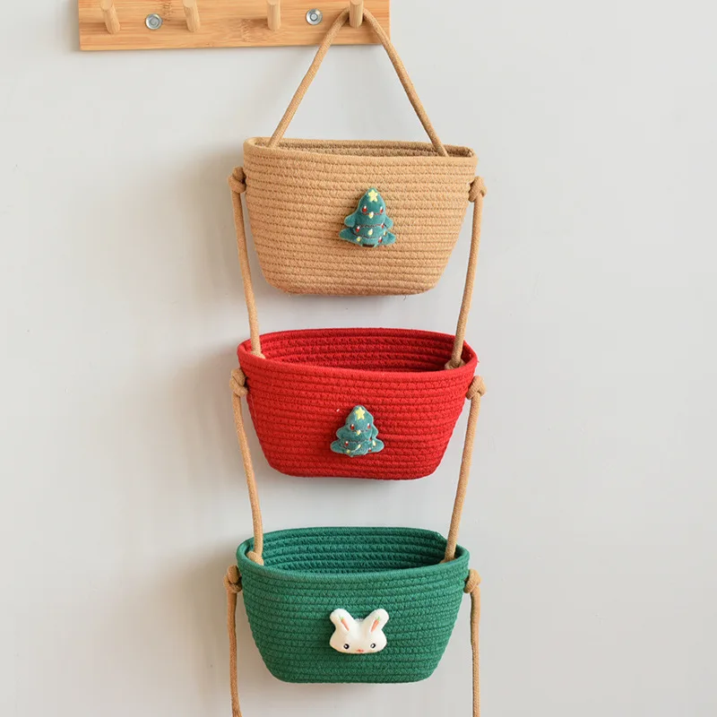 

Hanging Storage Basket 3 Layer Woven Wall Shelf Cotton Rope Handmade Flower Organizer for Bedroom Living Room Decor