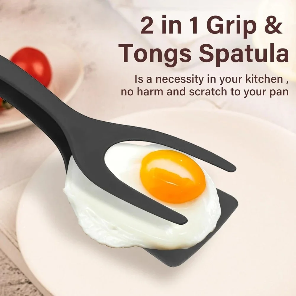2 in 1 Grip and Flip Egg Flipper Spatula Nylon Non Stick Coating Pancake Fish French Toast Omelet Making Kitchen Cooking Gadget