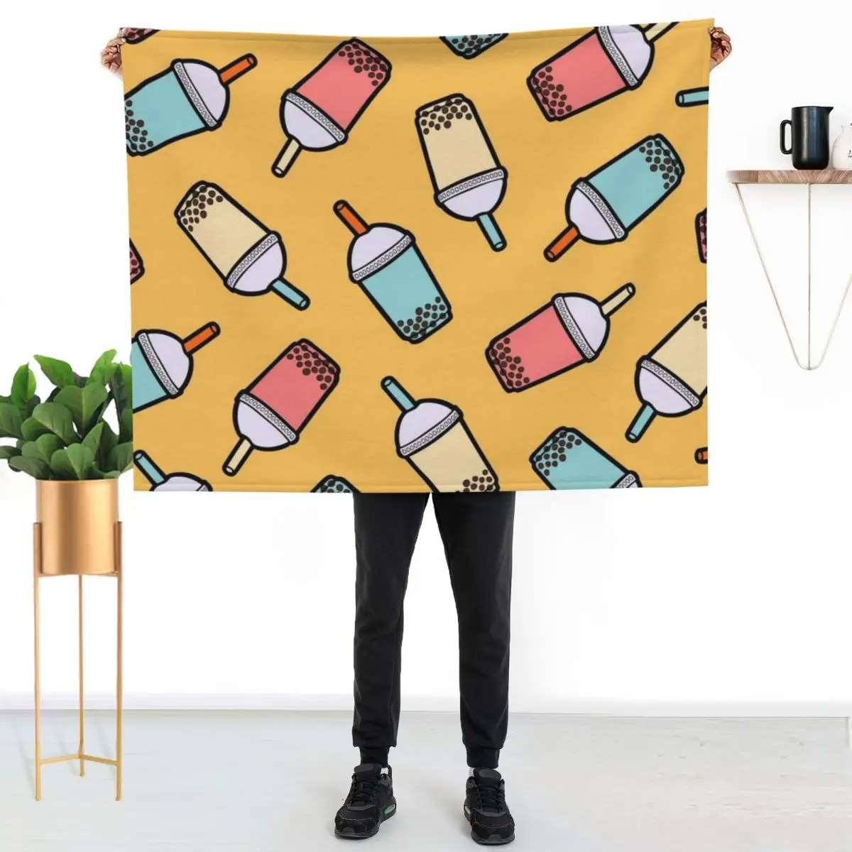 Bubble Tea Pattern Throw Blanket Picnic manga Tourist Soft Plaid sofa bed Weighted Blankets
