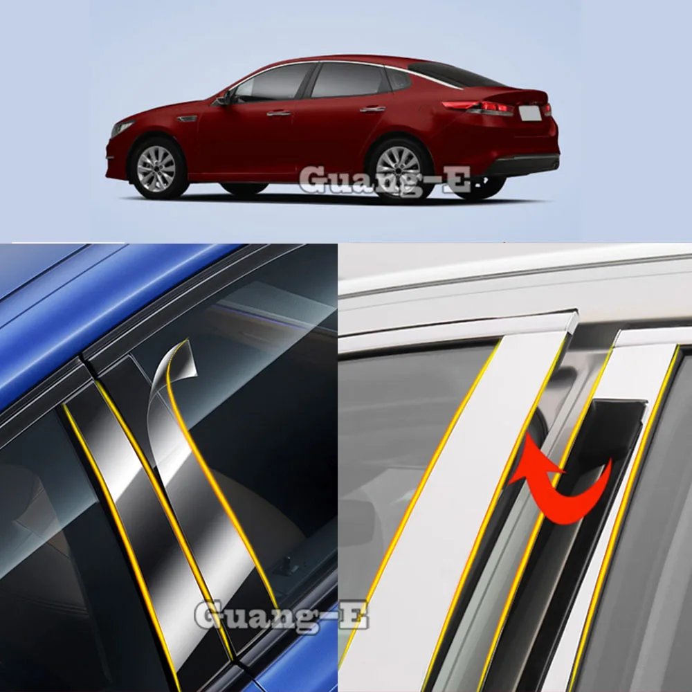 Car TPU/Glossy Mirror Pillar Post Cover For Kia K5 2016 2017 2018 2019 Door Trim Window Molding Sticker Accessories 6pcs